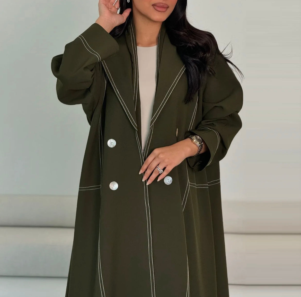 She Means Business - Green Open Coat Abaya