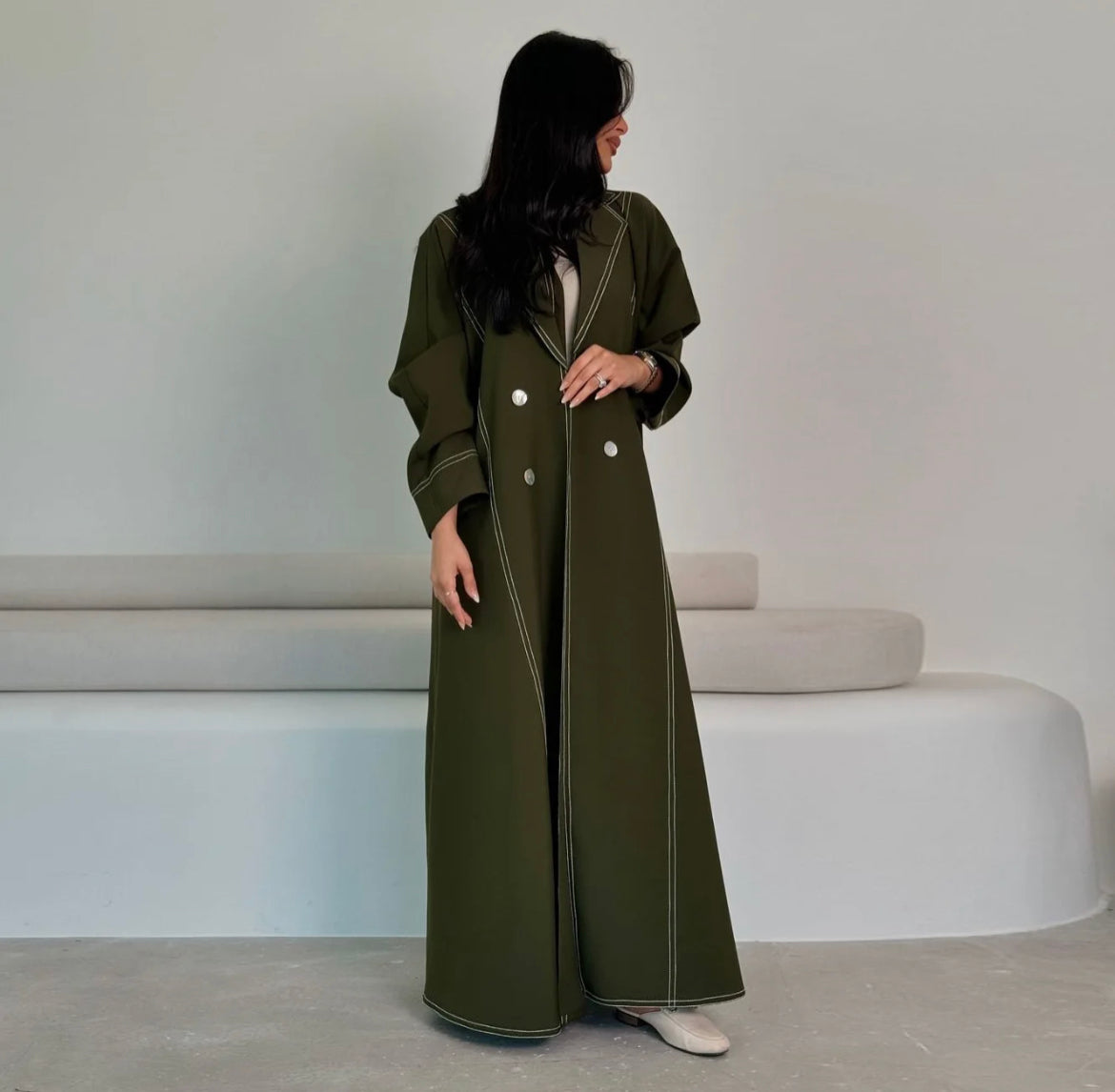 She Means Business - Green Open Coat Abaya