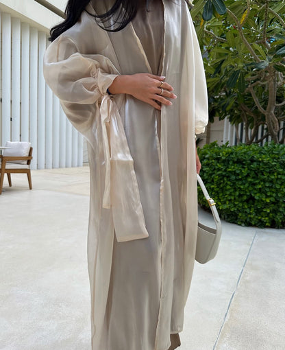 City Lights - Organza Tie Sleeve Abaya