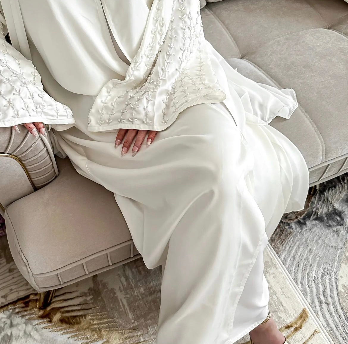 Mehr - Satin Pearl Sleeve Abaya