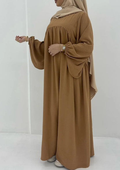 Flowy Crepe Puff Sleeve Abaya