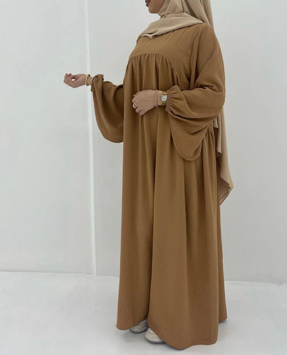 Flowy Crepe Puff Sleeve Abaya