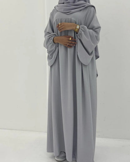 Flowy Crepe Puff Sleeve Abaya