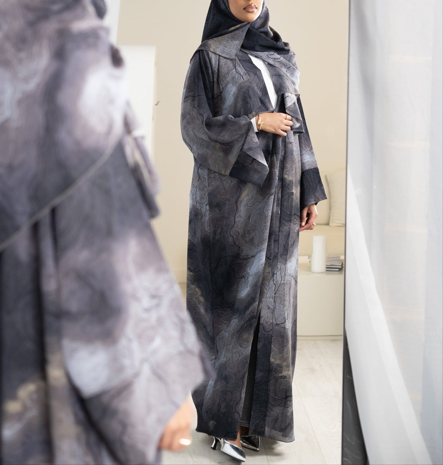Earth Shades Marble Abaya Set