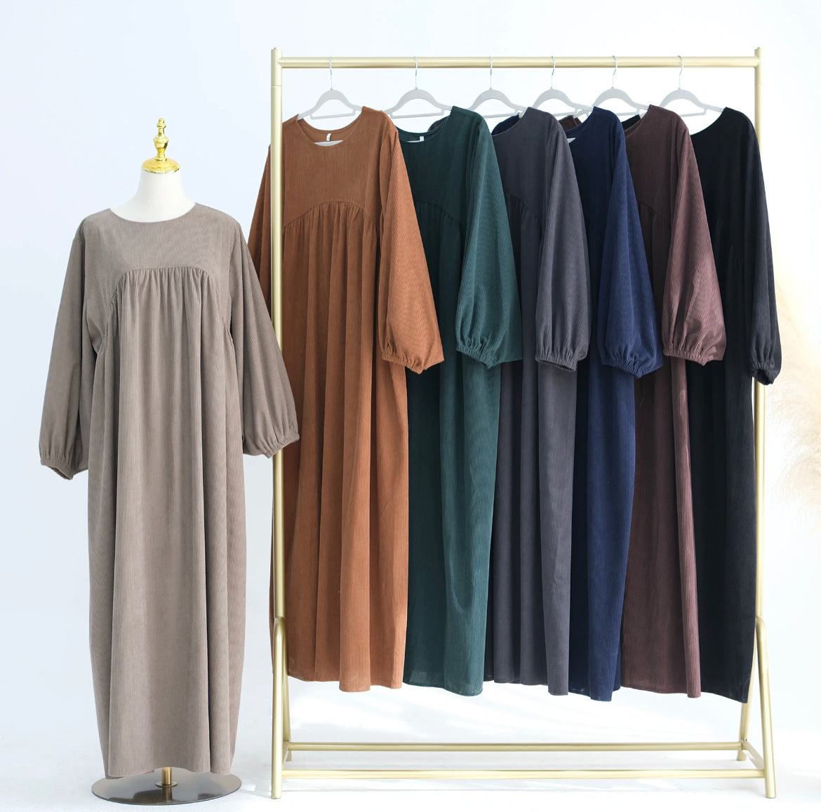 Corduroy Balloon Sleeve Abaya