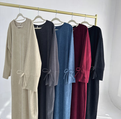 Corduroy Mini Bow Sleeve Abaya