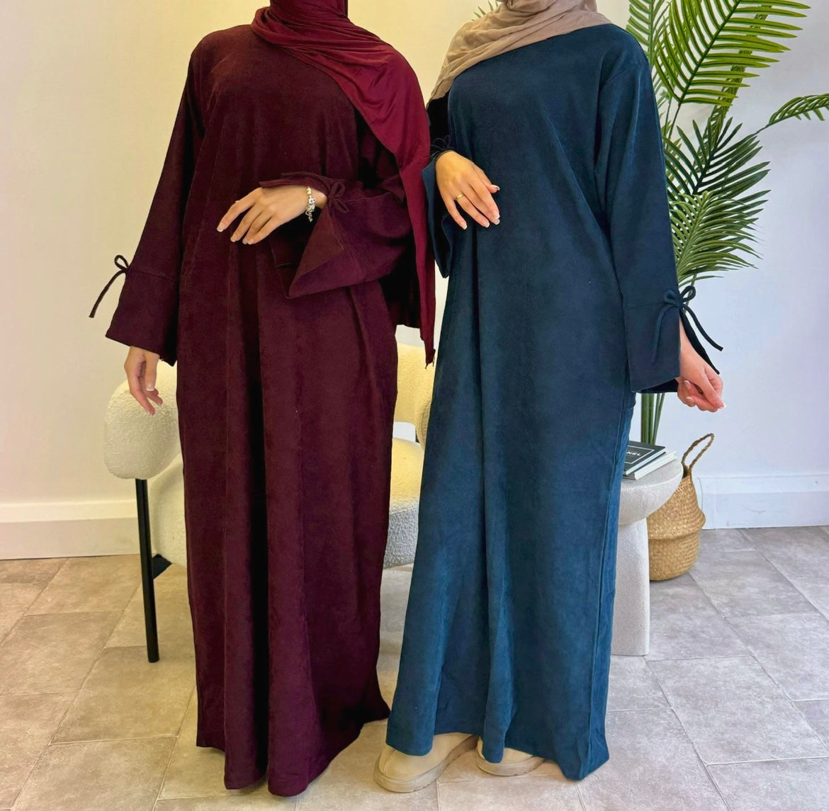 Corduroy Mini Bow Sleeve Abaya