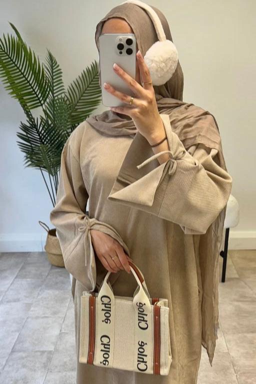 Corduroy Mini Bow Sleeve Abaya