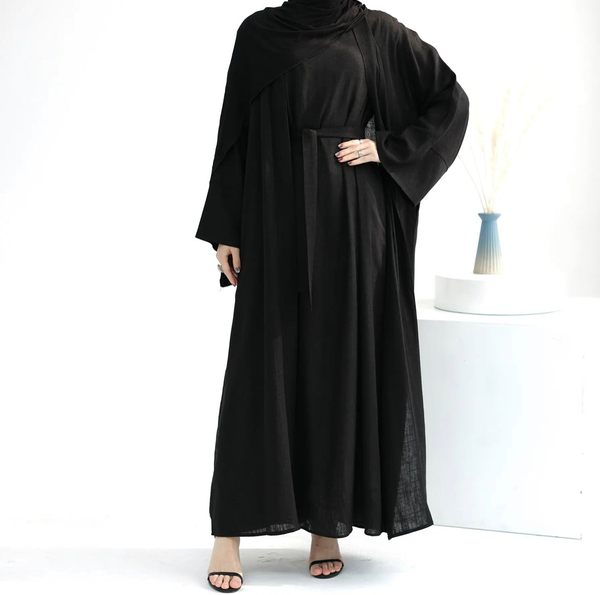 Safia Linen Wide Sleeve Abaya Set