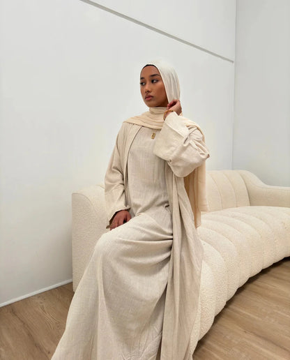 Safia Linen Wide Sleeve Abaya Set