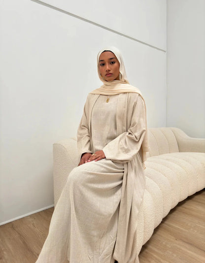 Safia Linen Wide Sleeve Abaya Set