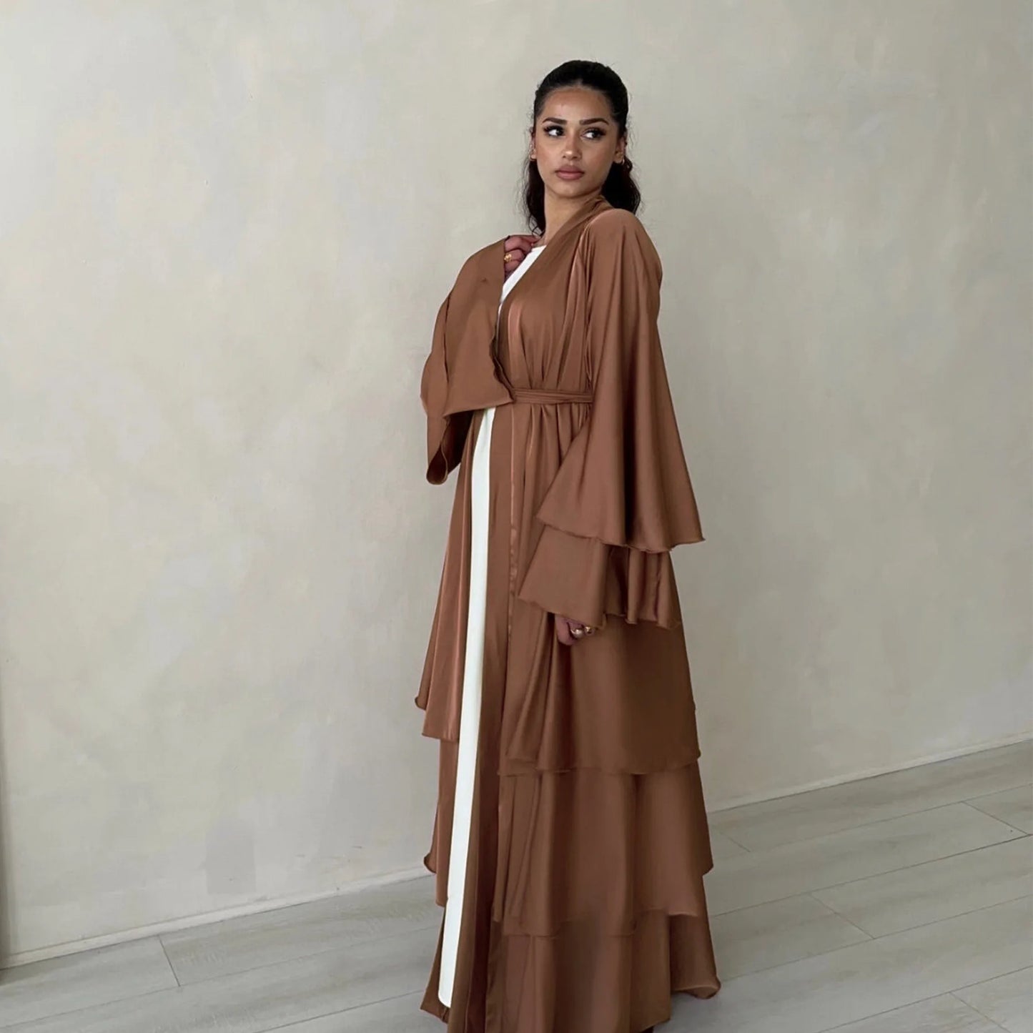 Malika Satin Ruffle Layer Abaya