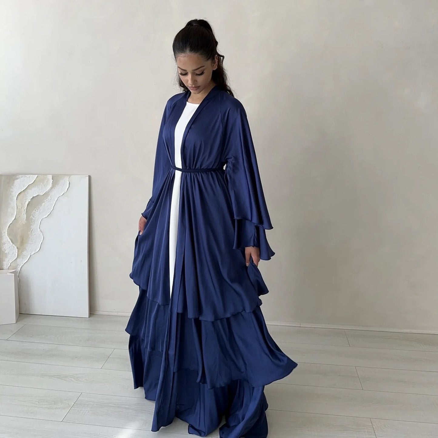 Malika Satin Ruffle Layer Abaya