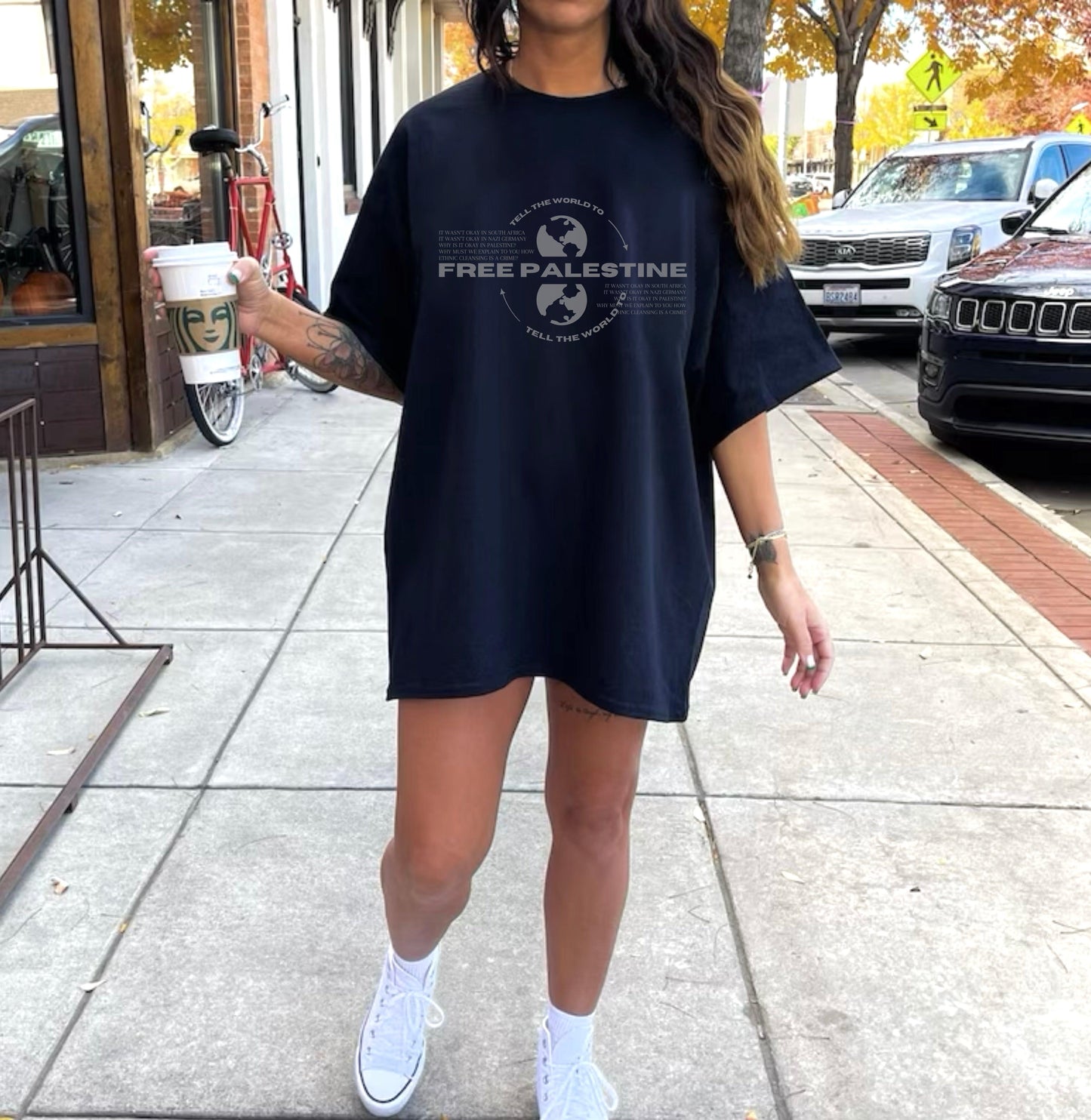 tell the world to free palestine tee