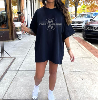 tell the world to free palestine tee