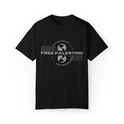 tell the world to free palestine tee