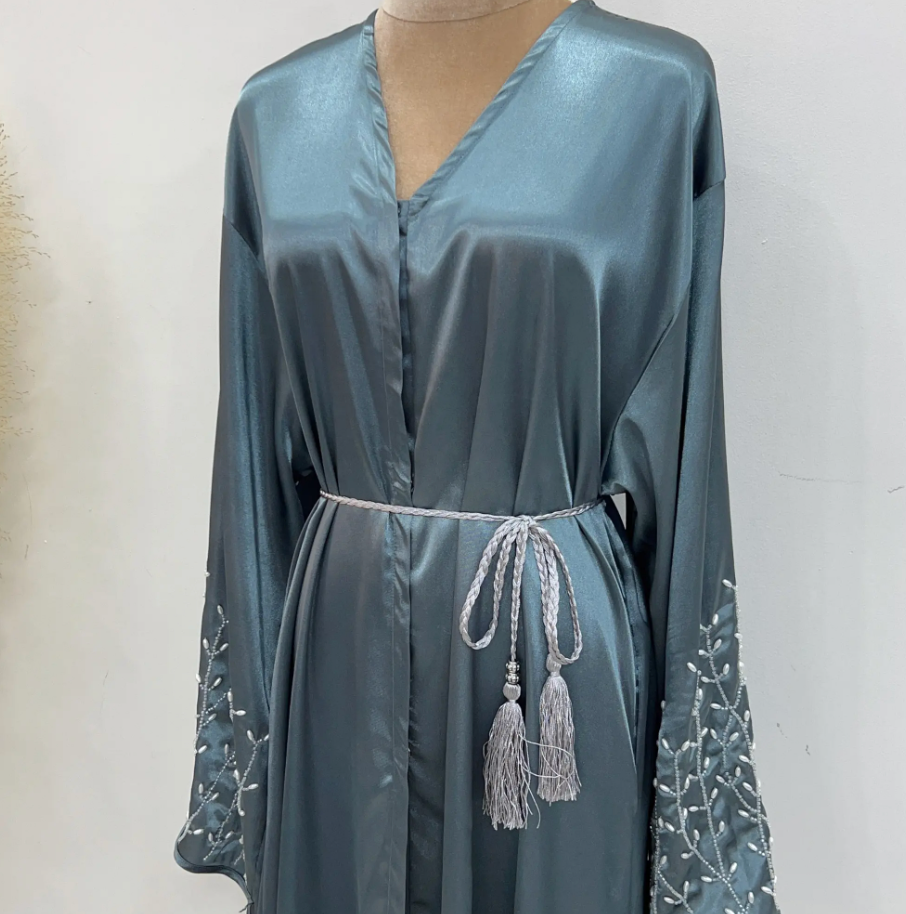 Mehr - Satin Pearl Sleeve Abaya