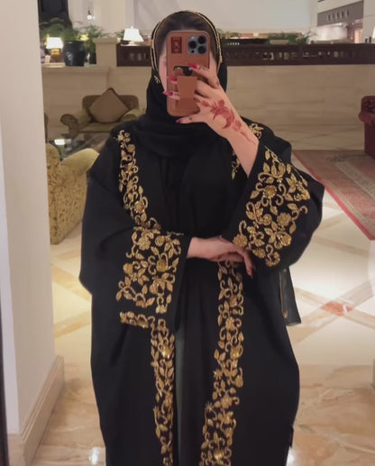 Ar-Rimal Gold Brocade Handwork Abaya - 3 Piece Set