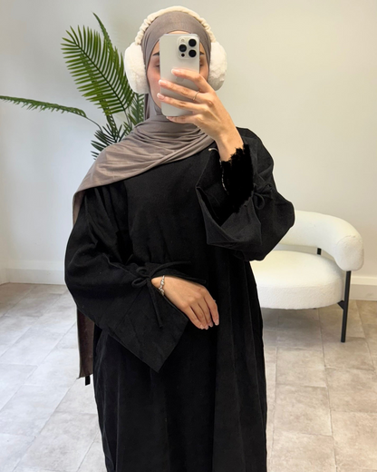 Corduroy Mini Bow Sleeve Abaya