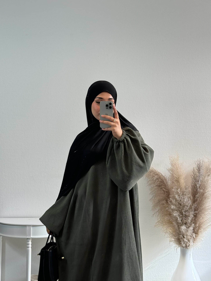 Corduroy Balloon Sleeve Abaya