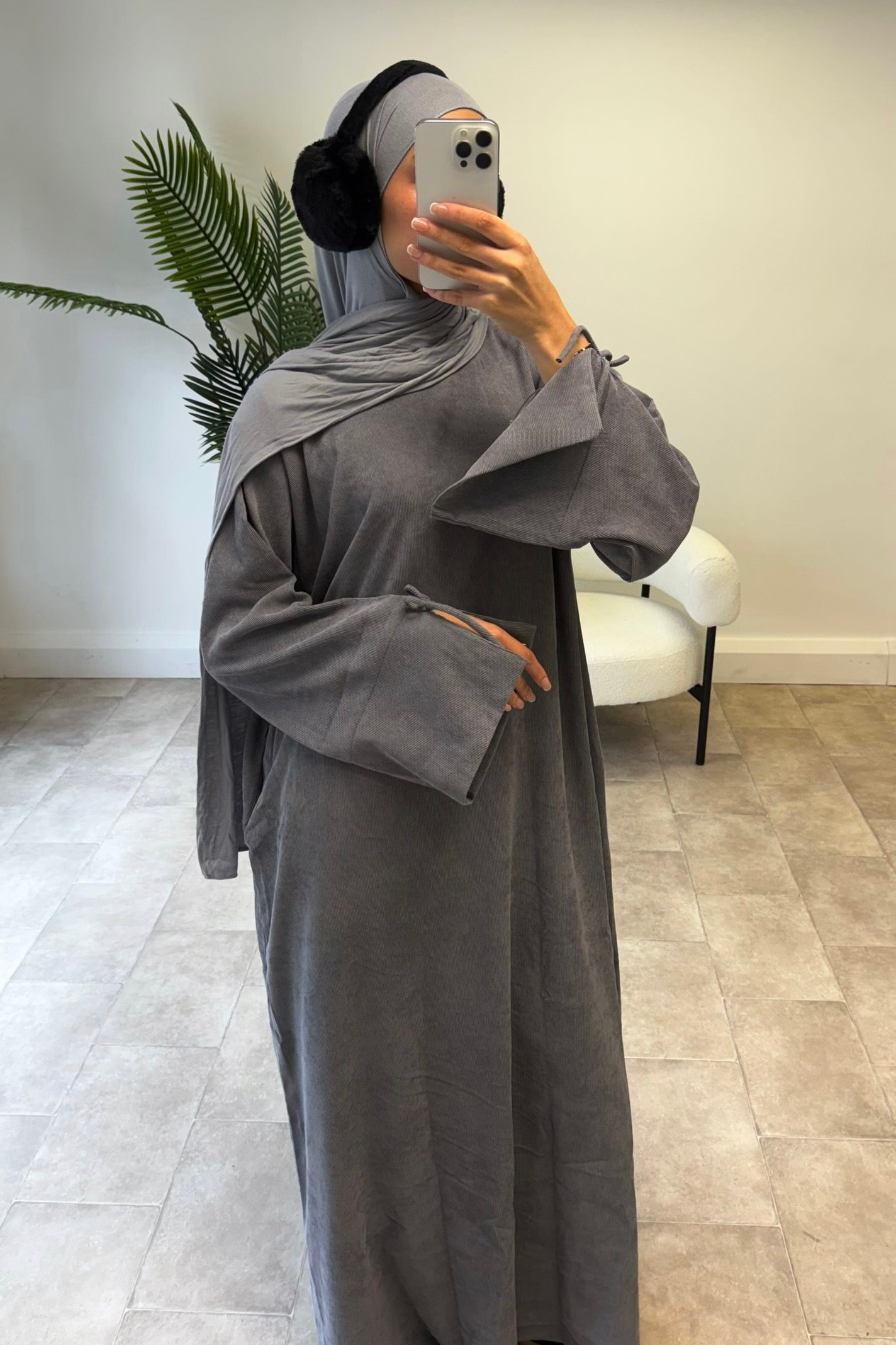 Corduroy Mini Bow Sleeve Abaya