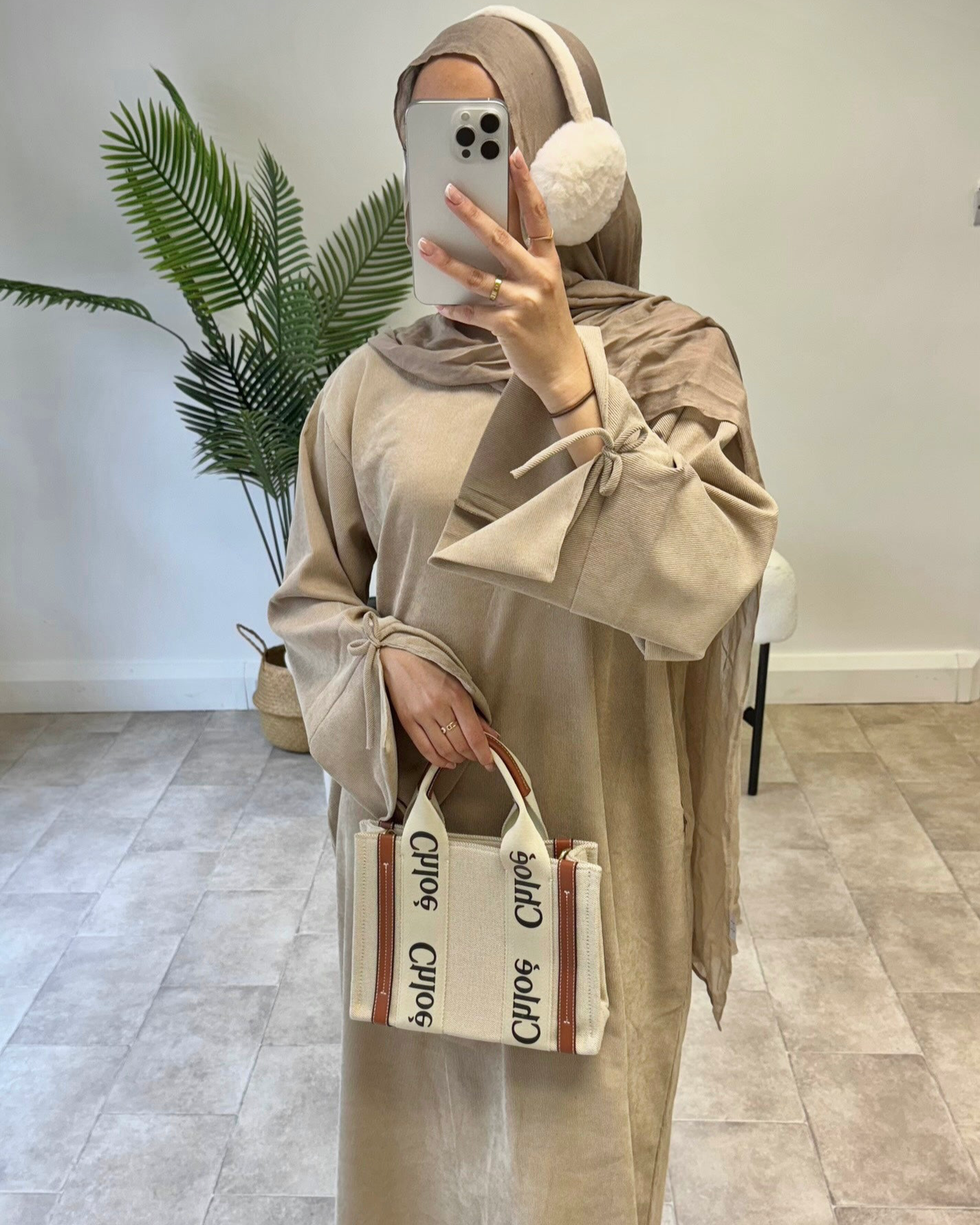 Corduroy Mini Bow Sleeve Abaya